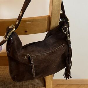 Coach Dark Brown Suede Fringe Hobo Bag